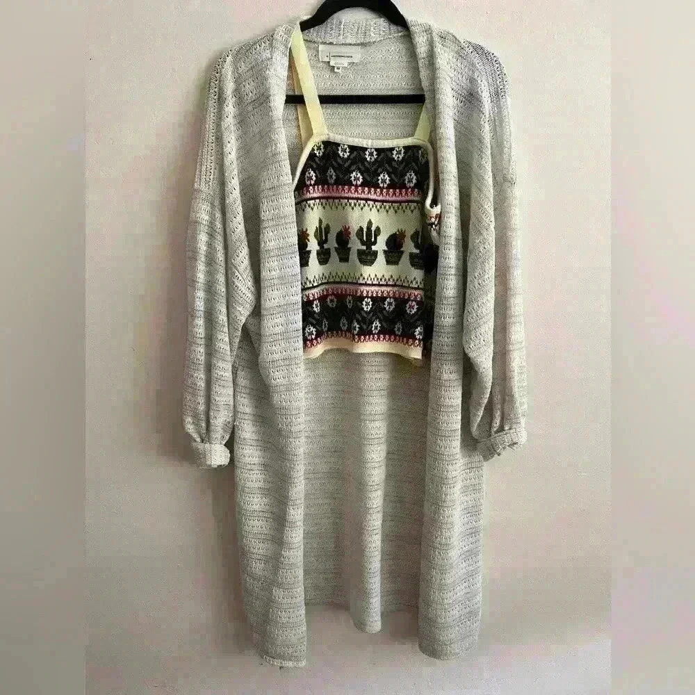 SOLD Anthropologie open front long cardigan long sleeve in cream color One Size